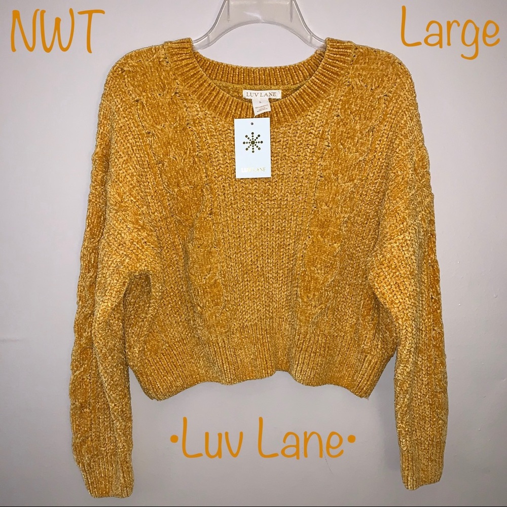 NWT Luv Lane Yellow Pullover Sweater, Size Large